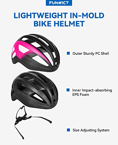 Funwict Adult Bike Helmet With Visor And Goggles For Men Women Mountain Road Bicycle Helmet Rechargeable Rear Light Cycling Helmet (L: 57-61 Cm (22.4-24 Inches), Black Pink) #TOP7