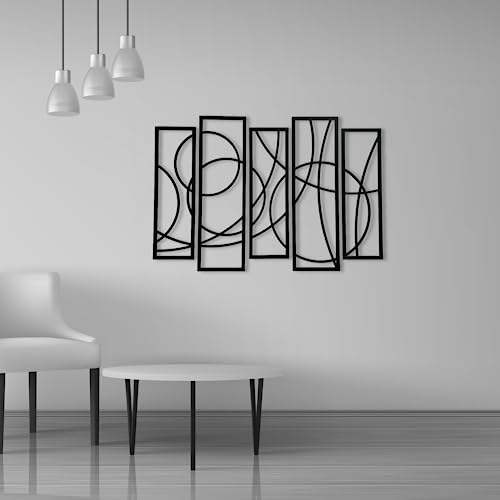 Image of 7 Decore; Wooden 5-Piece Wall Art Panel Frame | Unique Home Decor for Living Room, Bedroom, Drawing Room, and Dining Room | Elegant Black Design | Large Size Wall Hanging