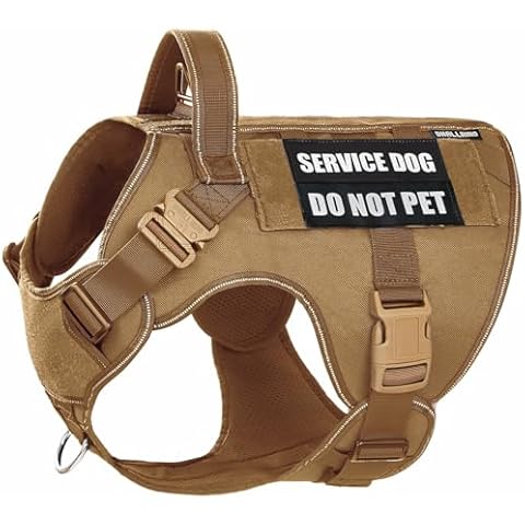 DNALLRINO Tactical Dog Harness for Medium Large Dogs, 2X Lightweight Metal Buckle Service Dog Harness with Do Not Pet Patches, Reflective Military Dog Harness for Hiking Training Brown Cover