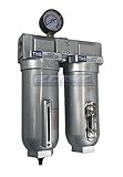2 STAGE INDUSTRIAL GRADE IN-LINE COALESCING FILTER & DESICCANT AIR DRYER COMBINATION WITH 11oz METAL BOWLS FOR SPRAY GUN EQUIPMENT PAINT BOOTH COMPRESSOR, PLASMA CUTTER (1" NPT, AUTO DRAIN)