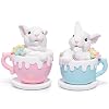Hodao Easter Bunny Cupcake Figurines–Set of 2 Resin Bunny Easter Decorations with Carrots and Eggs–Cute Spring Tabletop Decor for Easter Celebration Home Office Gifts Set of 2 Cup White