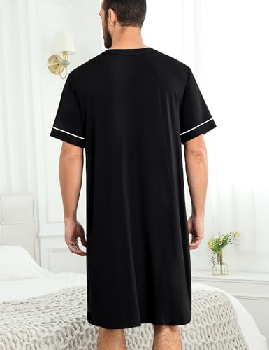 SWOMOG Mens Nightgown Short Sleeve Lounge, Sleep Henley Shirt Pajama Big & Tall Nightshirt Comfy Nightwear M-3XL4
