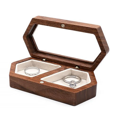 Wood Double Ring Box Jewelry Box Engraved Wooden Ring Holder for 2 Rings Engagement Proposal Wedding Ceremony Ring Bearer Box Valentine's Day Mother's Day Christmas Romantic Gifts for Women Her