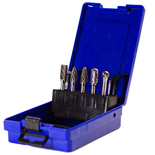 Best Deal 🛒 5 Piece Premium Double Cut Solid Tungsten Carbide Burr Set With Case Fits 1/4" Shank Collets