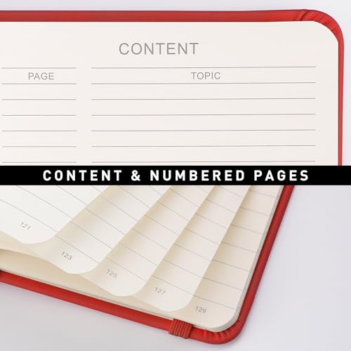 Image of RETTACY Lined Journal Notebook, 192 Numbered Pages, A5 Size (5.7'' x 8.3'') | Leather Hardcover, 100 GSM Thick Paper, for Men & Women, Journaling, Writing, Work & Office (Red)