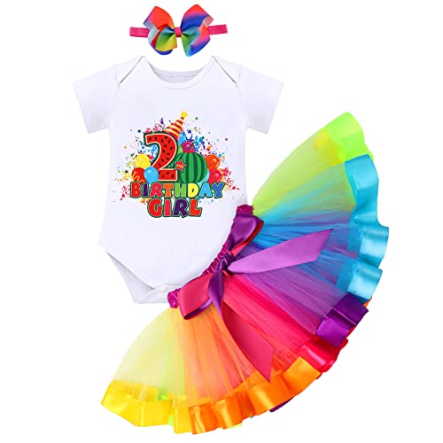 Baby Girls Watermelon 1st Birthday Outfit Cake Smash Romper Rainbow Tutu Skirt Headband Summer Clothes for Photo Shoot