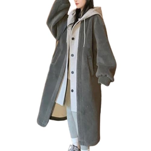 Lambswool Hooded Jacket, Double Layer Cashmere Hoodie For Women, Long Hooded Dress Fleece Button Outwear