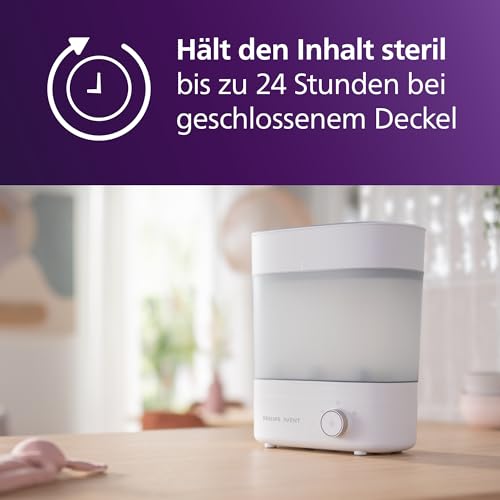 Philips AVENT Babyfläschchen-Sterilisator und -Trockner Premium, entfernt 99,9% der Bakterien, chemikalienfrei, Kapazität für 6 Fläschchen/Sauger/Zubehörteile, Modell SCF293/00