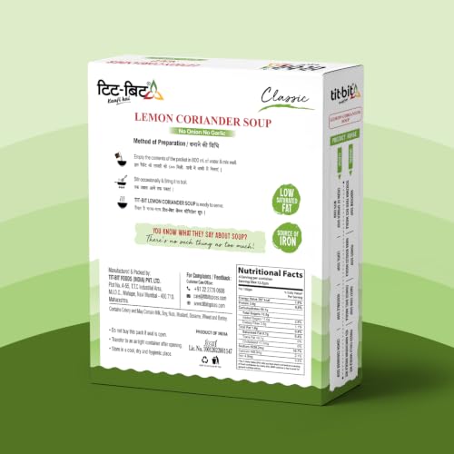 Image of Tit-Bit Lemon Coriander Soup | No Onion No Garlic | Ready-to-Cook Soup Mix | Source of Iron | Low Saturated Fat | Pack of 5 (50g Each)