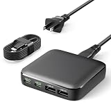 FUDCOCWN 65W GaN USB C Fast Charger, 4-Port PD Wall Charger with USB-C1 (65W), USB-C2 (20W), 2 USB-A Ports, Compact Charger Block Compatible with MacBook, Phone, iPad, Samsung, USB C Laptops and More