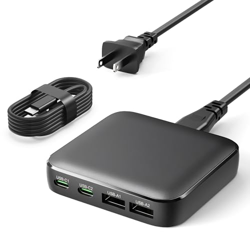 Image of FUDCOCWN 65W GaN USB C Fast Charger, 4-Port PD Wall Charger with USB-C1 (65W), USB-C2 (20W), 2 USB-A Ports, Compact Charger Block Compatible with MacBook, Phone, iPad, Samsung, USB C Laptops and More