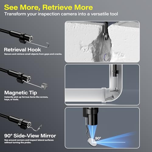Cámara de inspección endoscópica zealtron T66 con luz, pantalla IPS HD de 4.3", lente de 8 mm impermeable IP67 y cable semicircular de 16.5 pies miniatura 3