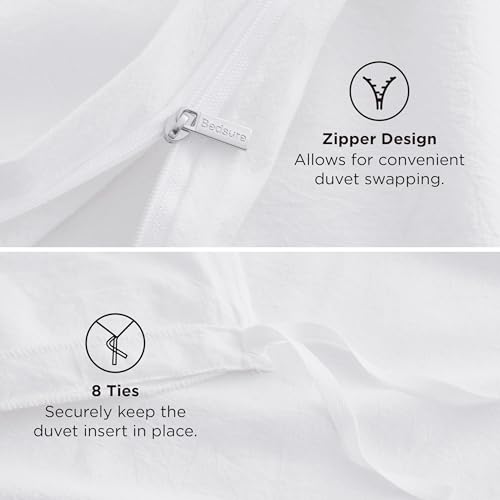 Bedsure 100% Washed Cotton Duvet Cover Full - Bright White Minimalist Cotton Duvet Cover Linen Like for All Seasons - GentleSoft™ Plain Simple Bedding (Bright White, Full, 80"x90")