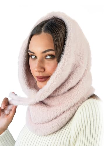 Balaclava Hood Scarf Women - Winter Hood Hat Scarf Combo - Snow Face Cover - Knitted Hooded Scarf