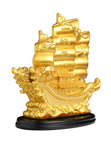 Estatua Barco de Vela Feng Shui Decorativa Dorada miniatura 3