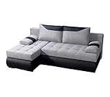 BROMARKT Ecksofa KASTELL L-Form Schlafsofa Wohnlandschaft Links/Rechts Couch, Bettkasten,Schlaffunktion,viele Farbvarianten (Links, Rino 80 + Madryt Pik 9100 – Hellgrau, h80 x t141 x b200 cm)