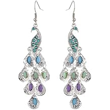 Rhinestone Crystal Peacock Earrings for Women, Bohemian Vintage Big Peacock Dangle Drop Earrings Blue Crystal Feather Statement Earrings Silver Rose Gold Long Peacock Tassel Earrings