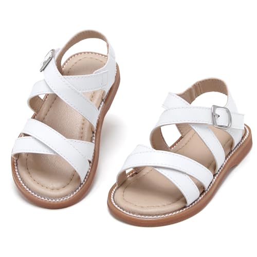 Image of Kolan Toddler Girl Sandals Open Toe Flat Princess Dress Shoes Little Kids