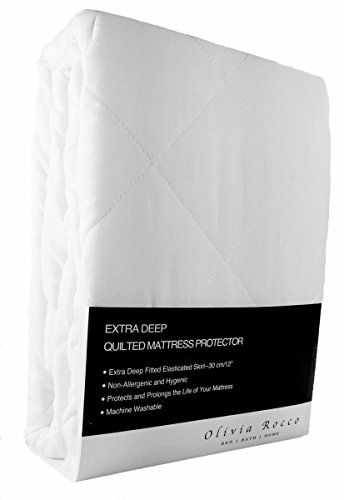 Luxury Quilted Extra Deep Mattress Protector, Hotel Quality Fitted Mattress Protector's 12 deep (Double) by Olivia Rocco