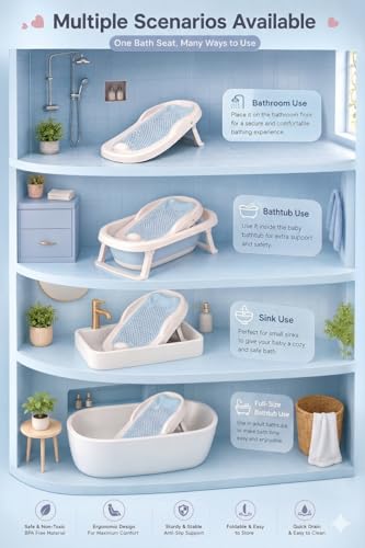 Image of Safe-O-Kid Premium Folding Baby Bather for Newborn Babies | Anti Slip Silicone Mesh Infant Bath Seat Support for 0-6 Months Babies | Foldable Baby Bath Support Seat - Blue