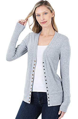 Zenana SNAP Button Sweater Cardigan with Ribbed Detail H