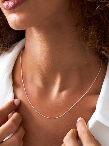 ChicSilver 925 Sterling Silver Necklace Chains Box Chain Necklace for Women Thin 1.3/1.8mm Silver Chain for Necklace - 16/18/20/22/24 Inch (with Gift Box)3