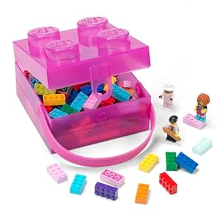 LEGO: Box w/Handle - Translucent Violet - Classic Square Brick Design, Use As A Lunch Food Container Or Storage Case, 6.8x6.5x4.6, Silicone Handle
