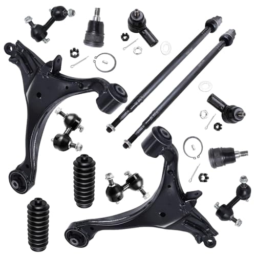 Image of Detroit Axle - Front End 14pc Suspension Kit for 01-05 Honda Civic 2001 | 2002 2003 2004 2005, 2 Lower Control Arms 2 Ball Joints 4 Outer & Inner Tie Rods 4 Front and Rear Sway Bars 2 Boots