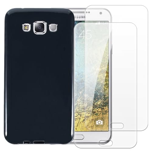 Shantime Case with 2 Pack Screen Protector Combo Compatible with Samsung Galaxy E7, Shockproof Cover and Tempered Glass Set for Full Body Safety(Black)