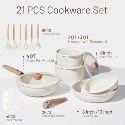 Image of CAROTE 21pcs Pots and Pans Set Non Stick, Cookware Set Detachable Handle