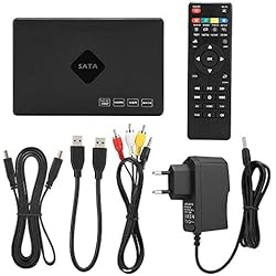 Reproductor Multimedia HDD, USB 2.0 AV HDMI Reproductor de Disco Duro SATa de 2,5 Pulgadas Full HD 1080P Video Audio Reproductor Multimedia Digital Portátil, Soporte U Disk, Tarjeta(Enchufe de la UE)