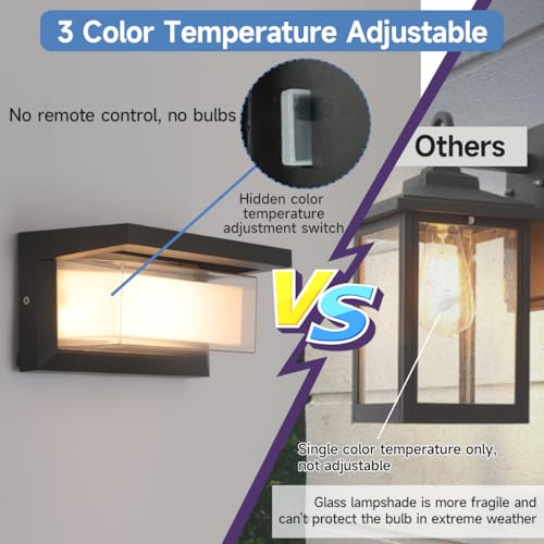 Image of Outdoor Lights for House 24W Exterior Lighting Fixtures 3-Color Adjustable 2200LM IP65 Waterproof Aluminum Exterior Wall Light Compatible with Dimmers for Patio, Yard, Back Yard 1 Pack