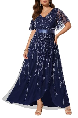 Mother Bride Groom Dress Plus Size Navy Blue Formal Wedding Guest Prom Evening Sequin Gala Bridesmaid Long Elegant Gowns