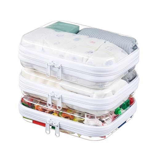 WELPIRT 3-Pack Medium Clear Hard Shell Zipper Pouches Clear Zipper Bags Hard Case Pouches for Purse & Diaper Bag Organizer and Travel Essentials (3M