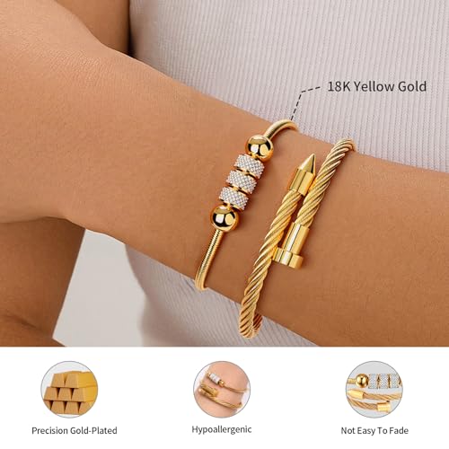 18K Gold Nail Bracelet Set, Adjustable Stackable Bangles for Women, Trendy Jewelry Hand Chain Gifts for Lover Mom Her3