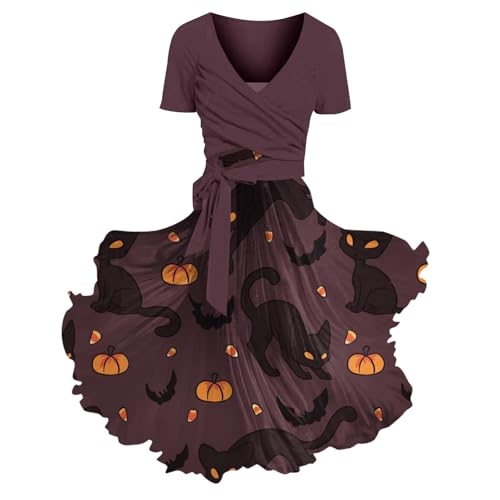 Robe col en V profond d'été asymétrique imprimée Halloween pour femme FNKDOR