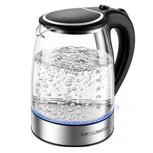 MEGAWISE 1.8L Electric Glass Kettle with Auto Shut-Off and Blue LED