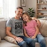 Mens Proud Dad of A Freaking Awesome Daughter T Shirt Funny Fathers Day Tee Funny T Shirts Dad Joke Apparel for Men Cool Daughter Short Sleeve Novelty Tees Light Grey L
