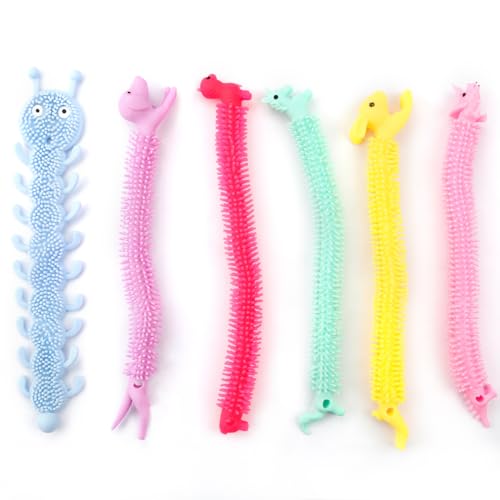 6Pcs Sensory String, GLADFRESIT Colorful Fidget Toys, Stress Relief Stretchy String, Anxiety Squeeze Noodles for Kids and Adults with ADD, ADHD or Autism
