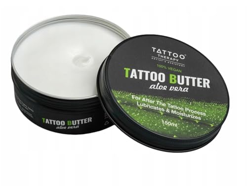 Tattoo Therapy ® - Tattoo Butter 150ml - 100% natürliche, hypoallergene Butter Tattoo-Creme - Vegane Tattoo Pflege (Aloe Vera)