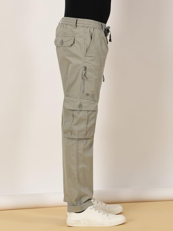 Image of BEEVEE Men's Solid Plain Cargo Pants | Mid Rise Regular Fit | 9 Functional Pockets | Stretchy Twill Lycra (97% Cotton, 3% Lycra) - Versatile Comfort for Everyday Adventures