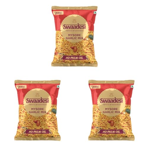 Image of Unibic No Palm Oil Mysore Garlic Mix | All Time Favourite Snacks | Crunchy Healthy Snacks, Ready to Eat | 165 gm / 200 gm (Weight May Vary) (Pack of 3)