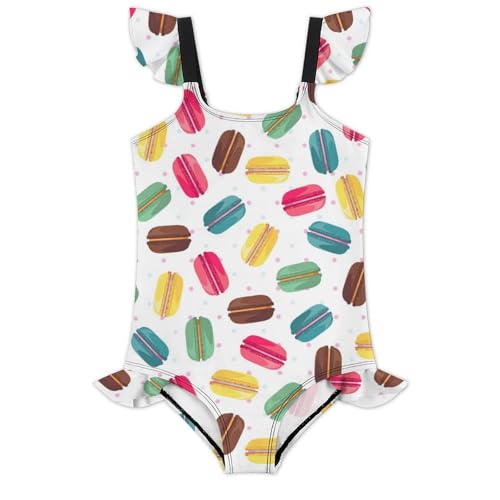 Image of Girls One Piece Swimsuit Macaroni Cheese Pasta Food Ruffles Swimwear Bathing Suits 3-12 Years