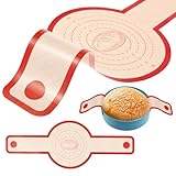 Dimeho Brotschlinge Langen Griffen Brotbackmatte Silikon Backmatte Dutch Oven Liner Backwerkzeuge Zubehör Wiederverwendbare Antihaft & Leicht zu reinigen für Teig Macarons Kekse (Rot)