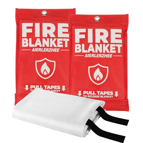 AIERLERZHEE Fire Blanket 2 Pack 40'x40' – CE Certified Fiberglass, Heat Resistant to 1076°F – No-Mess Fire Suppression for Kitchen, Grill, Car, Camping & Home Safety