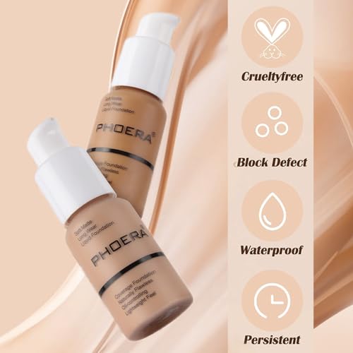 PHOER A Foundation, Flawless Soft Matte Oil-Control，24HR Full Coverage & Waterproof Foundation Makeup For Young &Older Women(#101 Porcelain, 30ml) — view 2