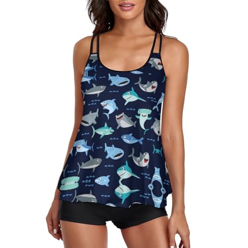 Tankini de mujer con tirantes delgados y pantalón corto deportivo