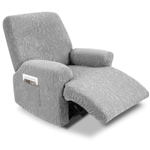 Lapalife Recliner Chair Covers,4-Pieces Chair Covers for Recliners with Side Pockets,Stretch Jacquard Chair Slipcover Furniture Protector for Pets and Kids?Recliner,Grey?