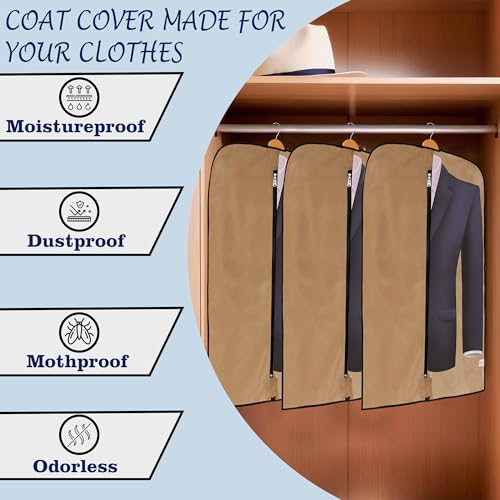 Image of Kuber Industries Pack of 2 Blazer Cover | Suit Covers with Zip for Women & Men | Dustproof Coat Bag for Clothes, Jacket | Half Transparent Coat Cover | Beige