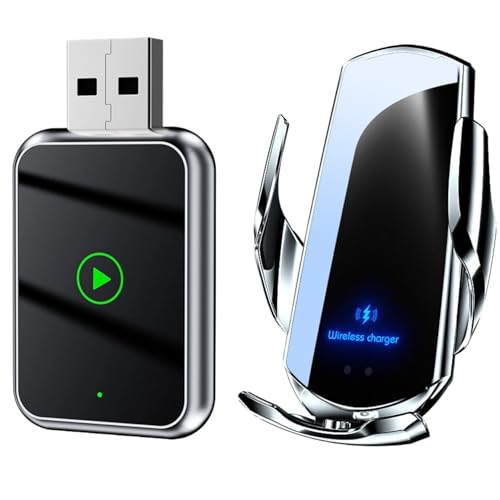 Wireless CarPlay Adapter Compatible with iPhone and Android Auto - Wireless Charger Mount Included – Hands Free Communication, Navigation, Music - Works in Cars 2017+ with USB/USB-C Port